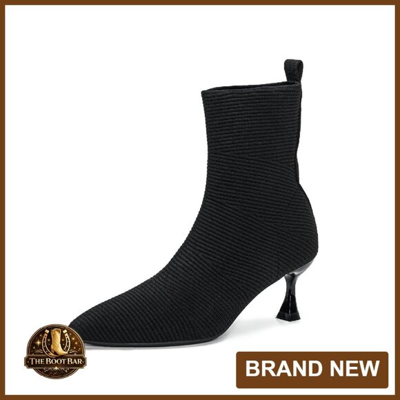 Knit Ankle Booties Low Heel Comfortable Slip On Pointed Toe